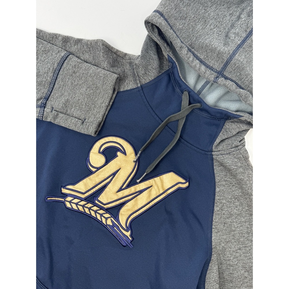 Nike Therma-FIT Milwaukee Brewers Hoodie Navy Gray Raglan Sweatshirt Small